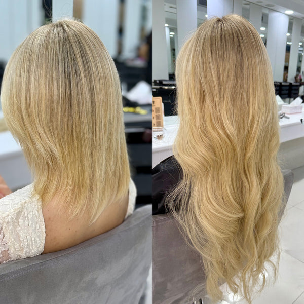 До и после наращивания волос микрокапсулами — трансформация длины